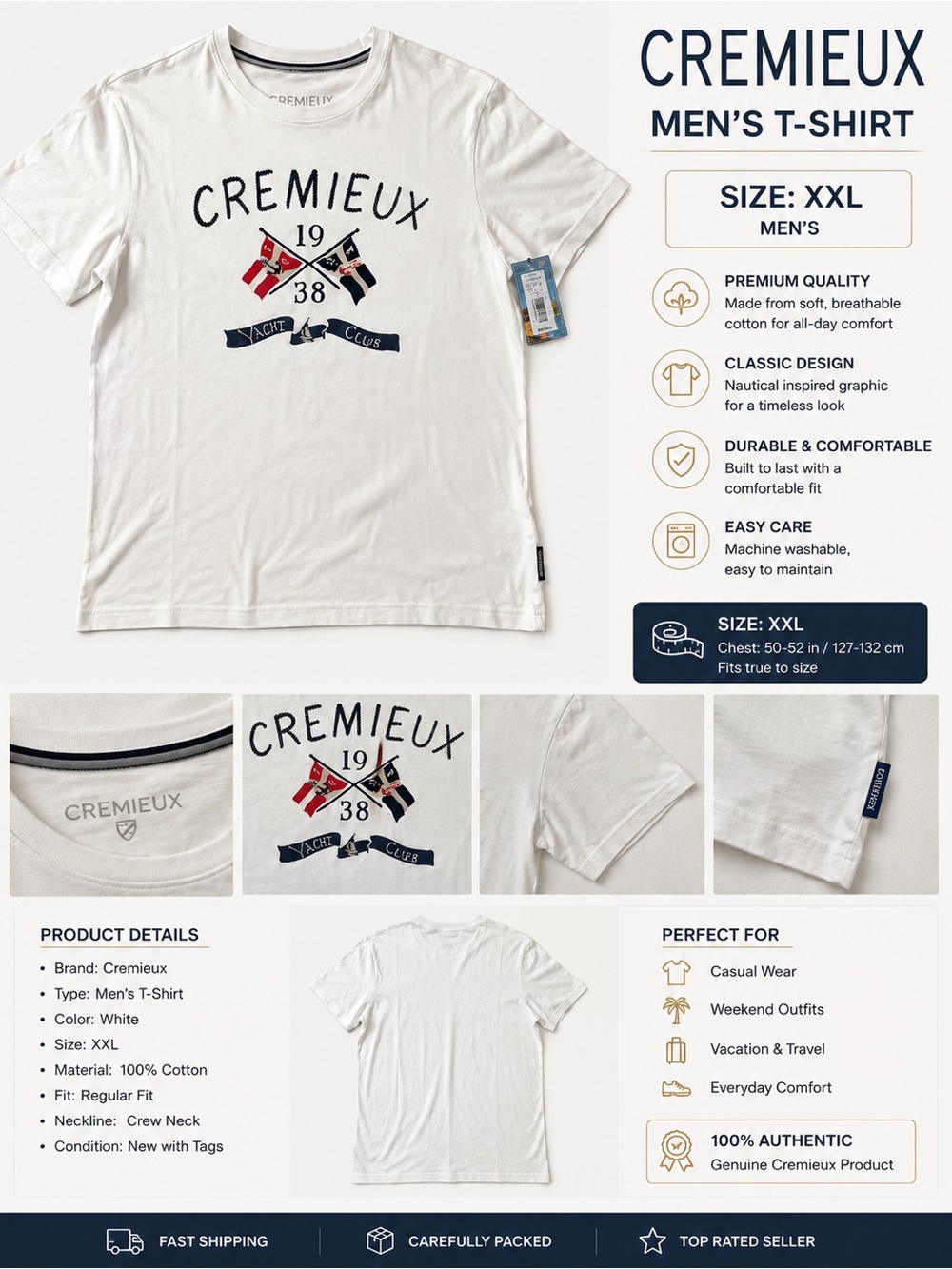 Daniel Cremieux White Short Sleeve Tee with Nautical Crest